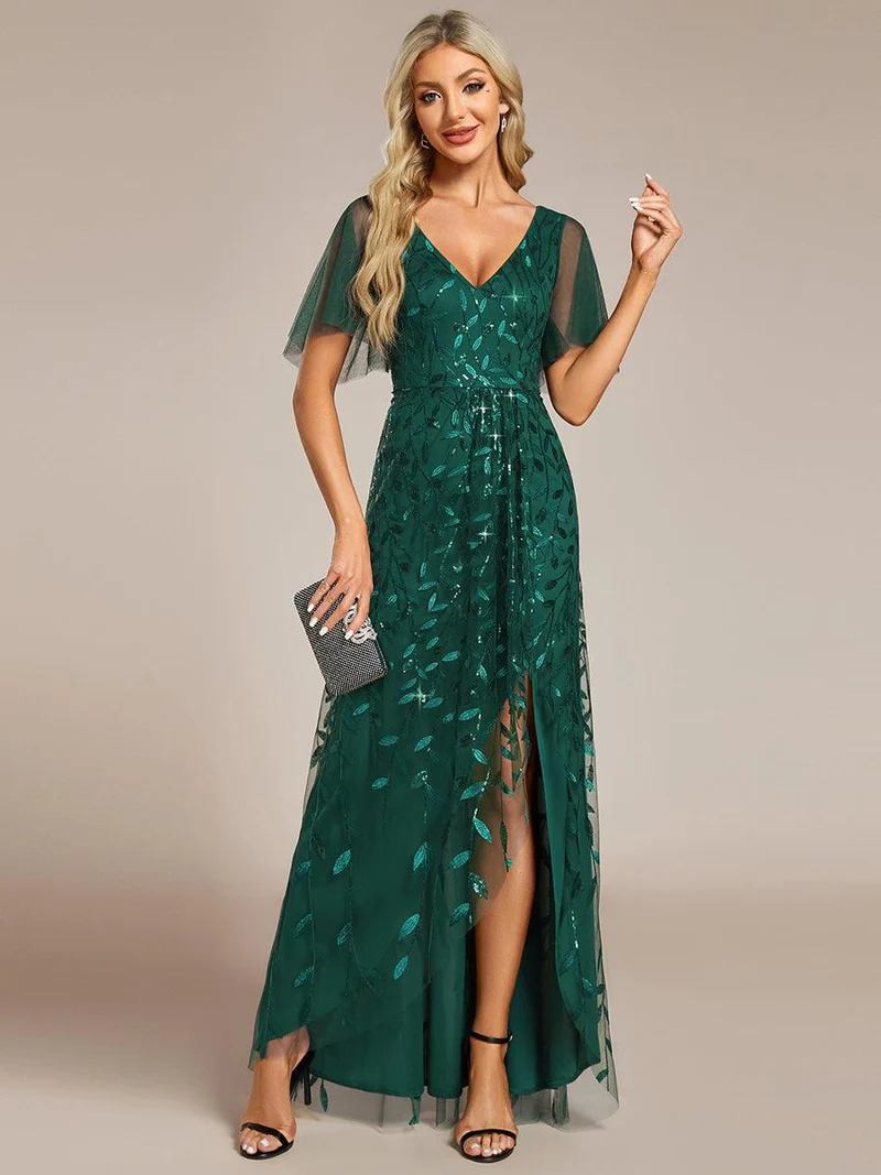 ever ALIX|Robes de soirée pailletées à col en V et fente haute