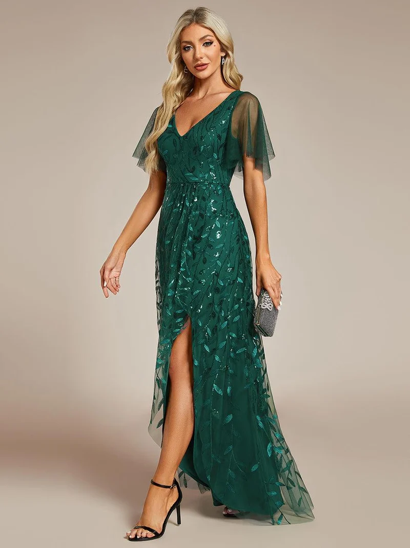 ever ALIX|Robes de soirée pailletées à col en V et fente haute