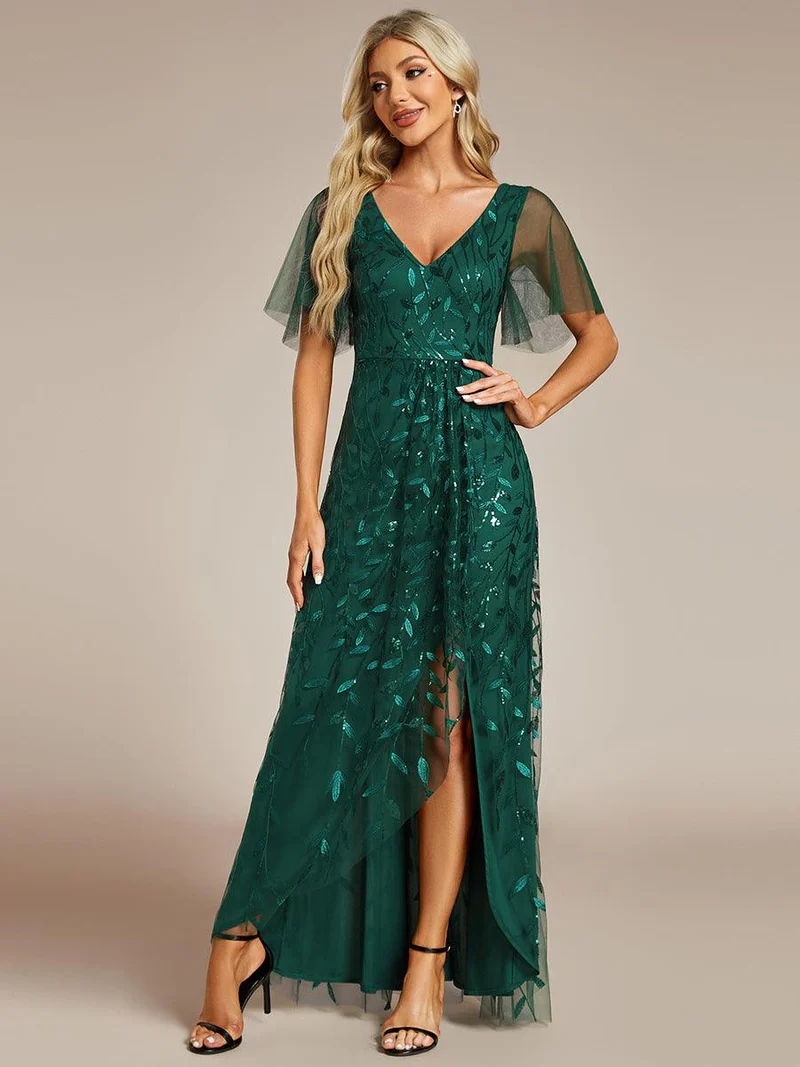 ever ALIX|Robes de soirée pailletées à col en V et fente haute