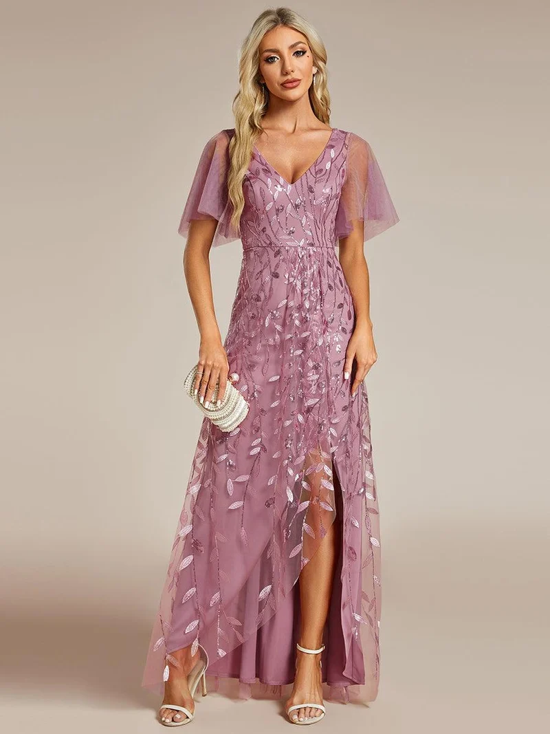 ever ALIX|Robes de soirée pailletées à col en V et fente haute