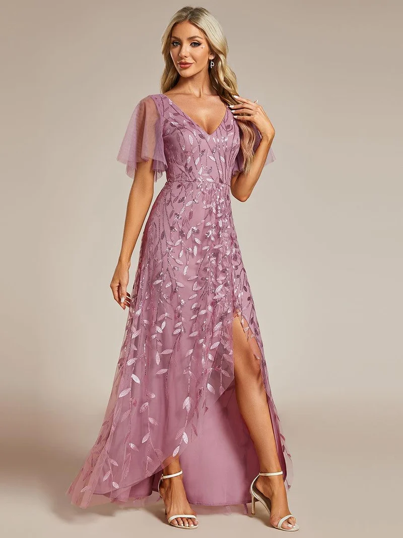 ever ALIX|Robes de soirée pailletées à col en V et fente haute