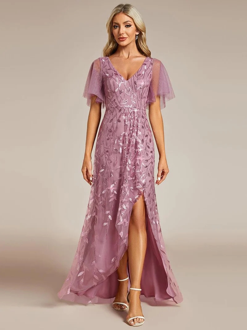 ever ALIX|Robes de soirée pailletées à col en V et fente haute