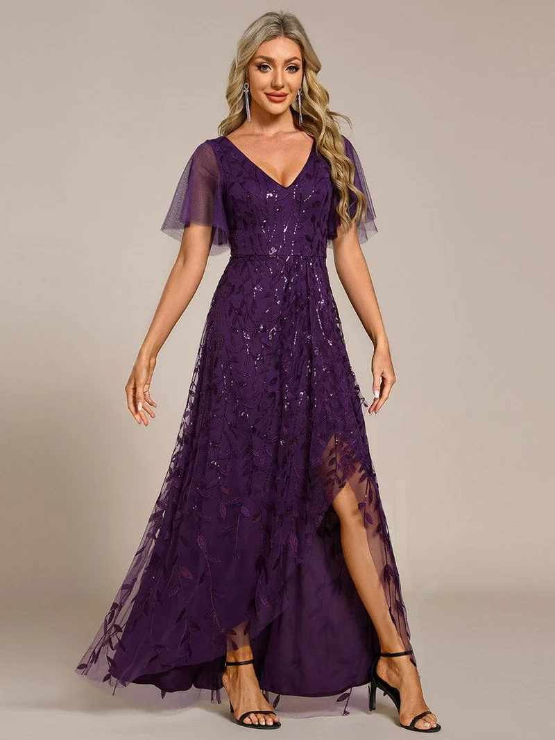 ever ALIX|Robes de soirée pailletées à col en V et fente haute