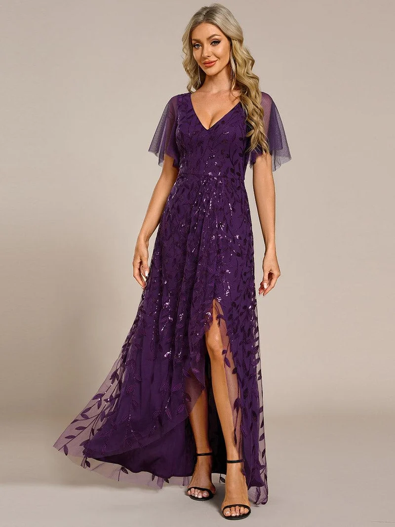 ever ALIX|Robes de soirée pailletées à col en V et fente haute