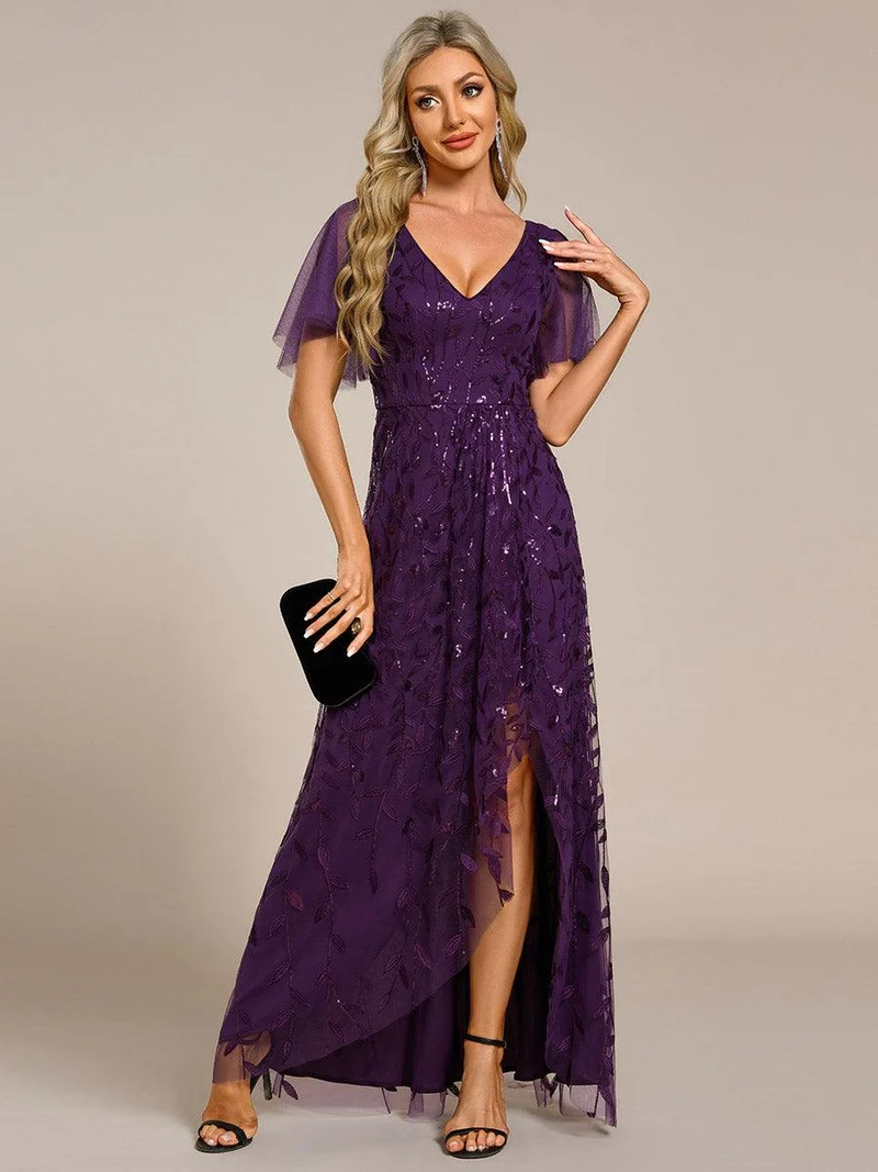ever ALIX|Robes de soirée pailletées à col en V et fente haute