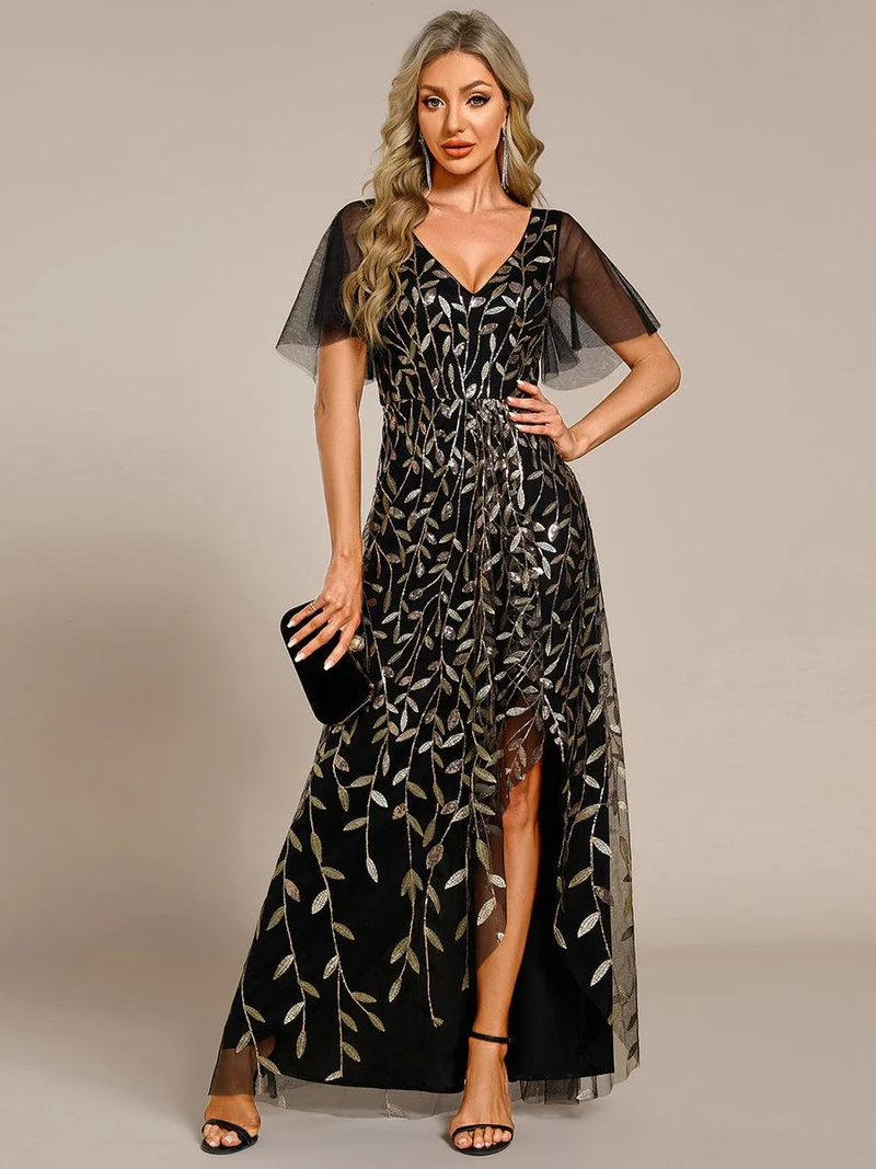 ever ALIX|Robes de soirée pailletées à col en V et fente haute