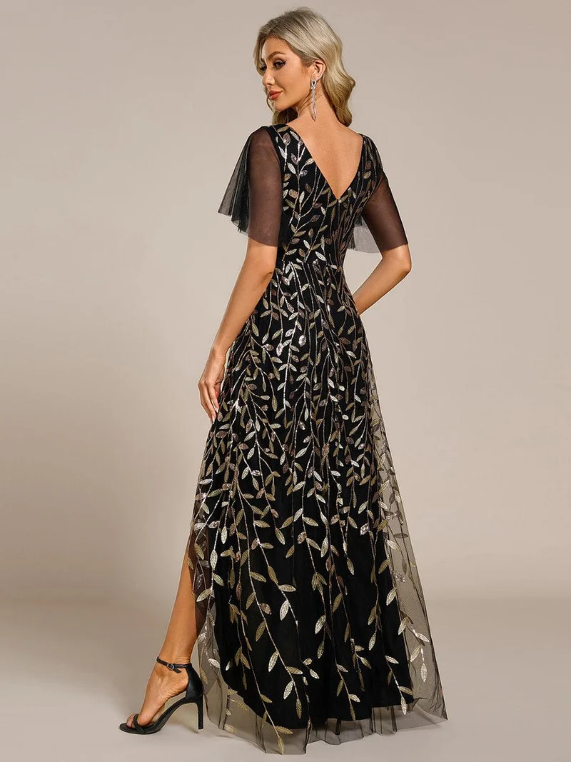 ever ALIX|Robes de soirée pailletées à col en V et fente haute