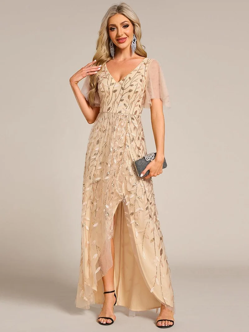 ever ALIX|Robes de soirée pailletées à col en V et fente haute