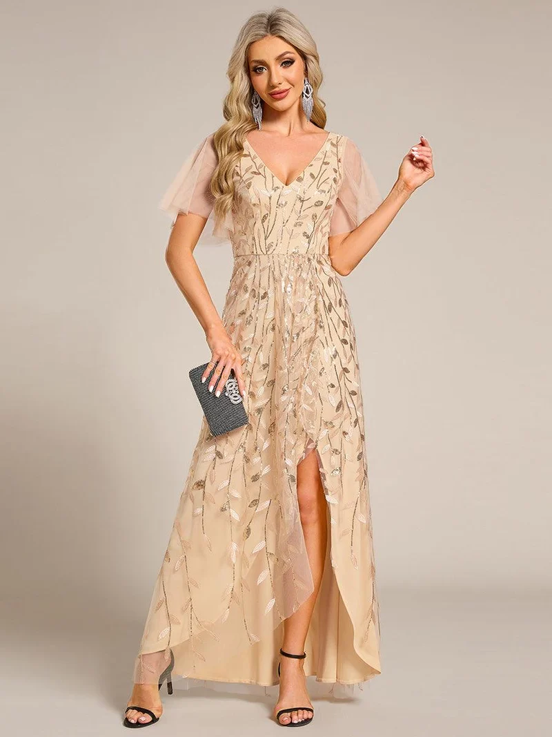 ever ALIX|Robes de soirée pailletées à col en V et fente haute