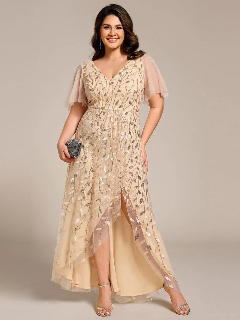 ever ALIX|Robes de soirée pailletées à col en V et fente haute