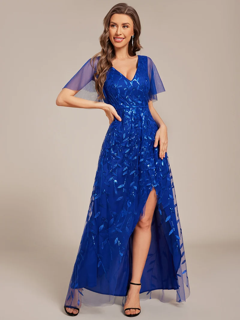 ever ALIX|Robes de soirée pailletées à col en V et fente haute