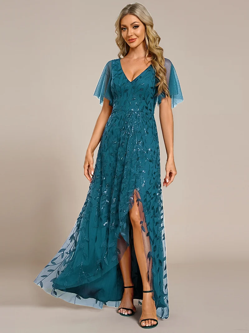 ever ALIX|Robes de soirée pailletées à col en V et fente haute