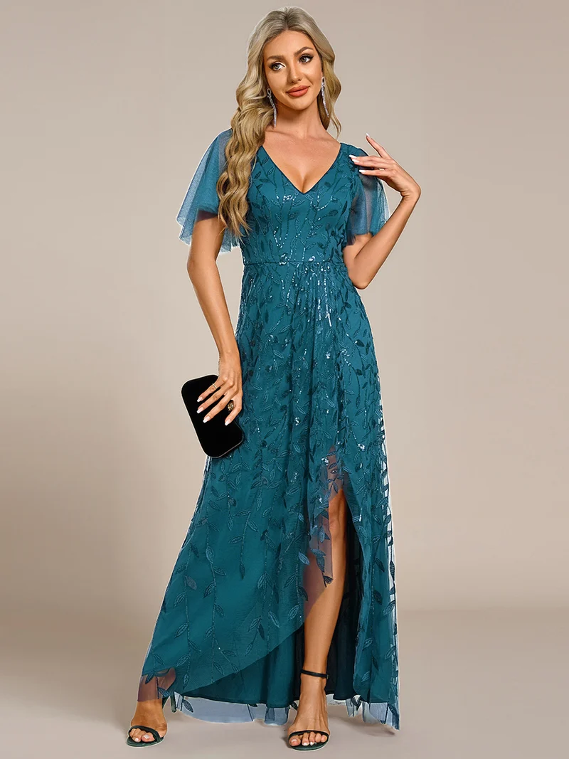 ever ALIX|Robes de soirée pailletées à col en V et fente haute