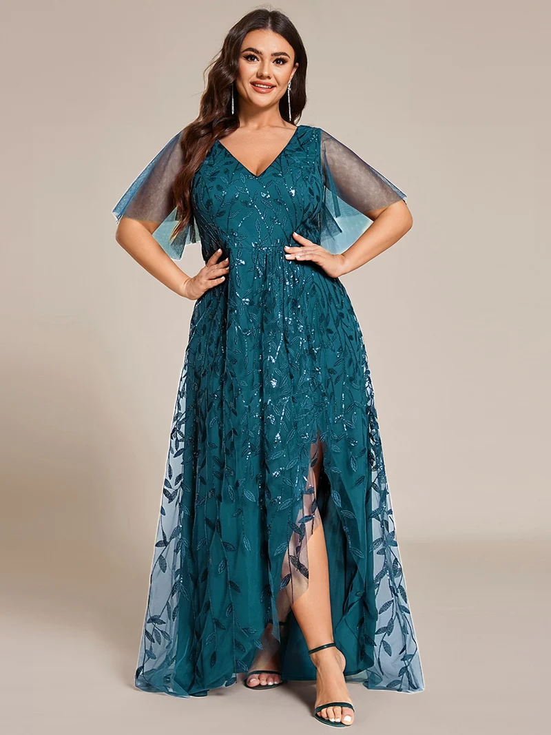 ever ALIX|Robes de soirée pailletées à col en V et fente haute