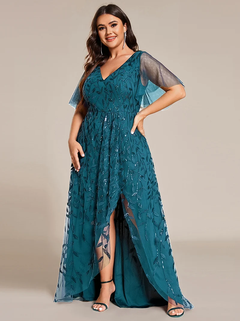 ever ALIX|Robes de soirée pailletées à col en V et fente haute