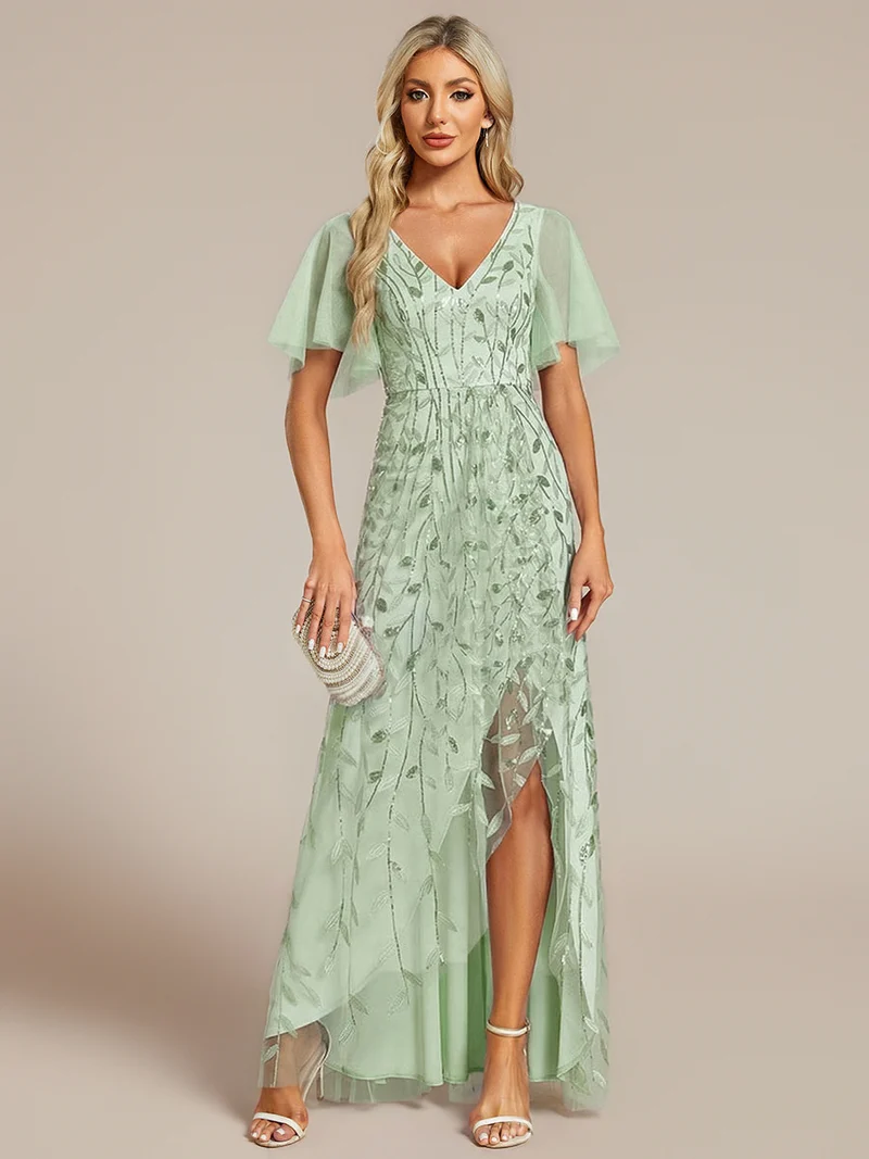 ever ALIX|Robes de soirée pailletées à col en V et fente haute