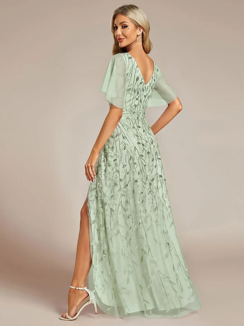 ever ALIX|Robes de soirée pailletées à col en V et fente haute