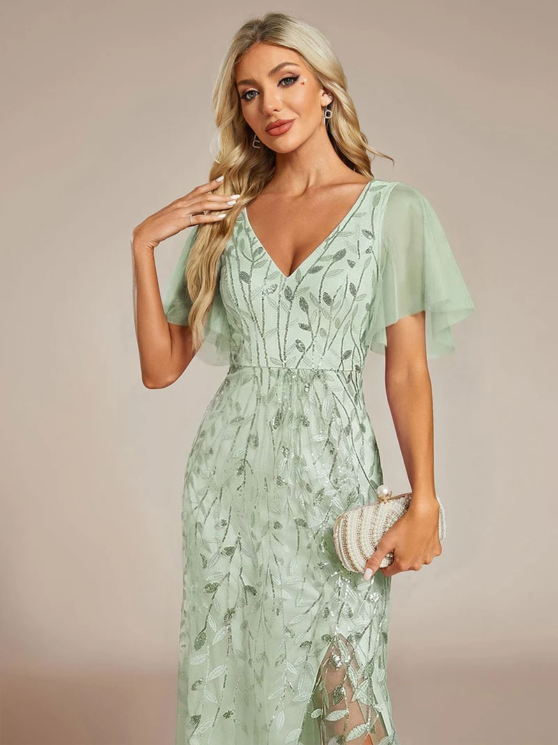 ever ALIX|Robes de soirée pailletées à col en V et fente haute