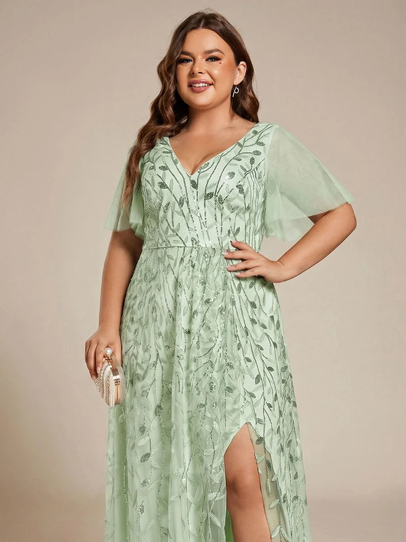 ever ALIX|Robes de soirée pailletées à col en V et fente haute
