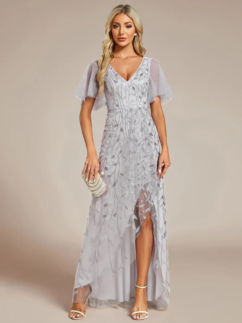 ever ALIX|Robes de soirée pailletées à col en V et fente haute