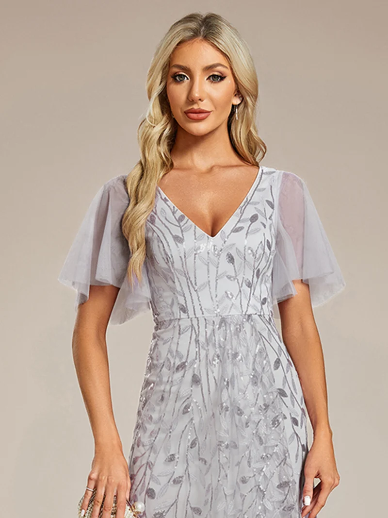 ever ALIX|Robes de soirée pailletées à col en V et fente haute