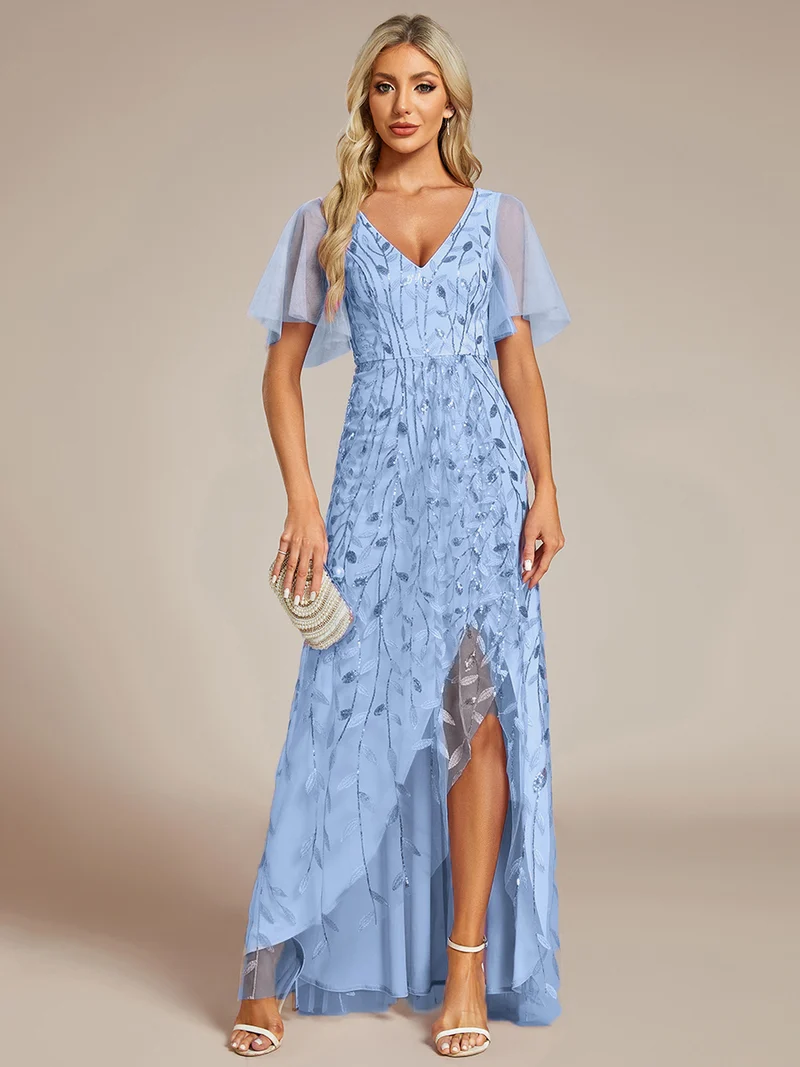 ever ALIX|Robes de soirée pailletées à col en V et fente haute