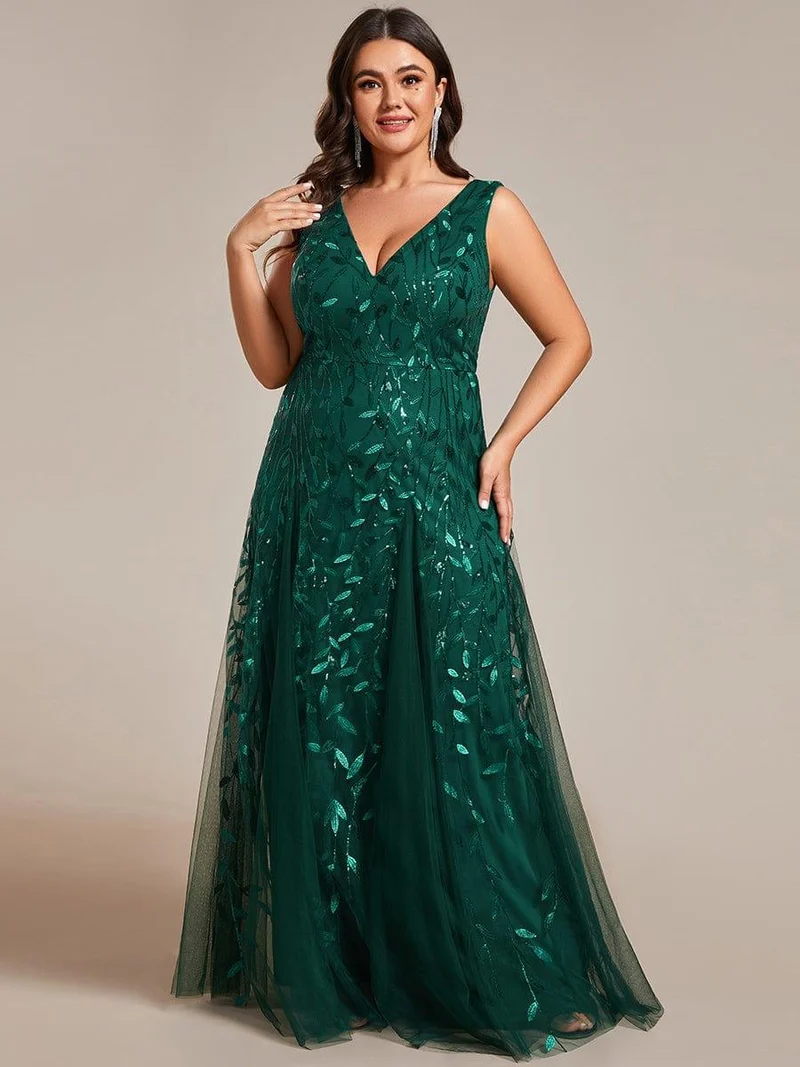 pretty ZOEY|Robes de soirée trapèze pailletées sans manches à col en V de grande taille