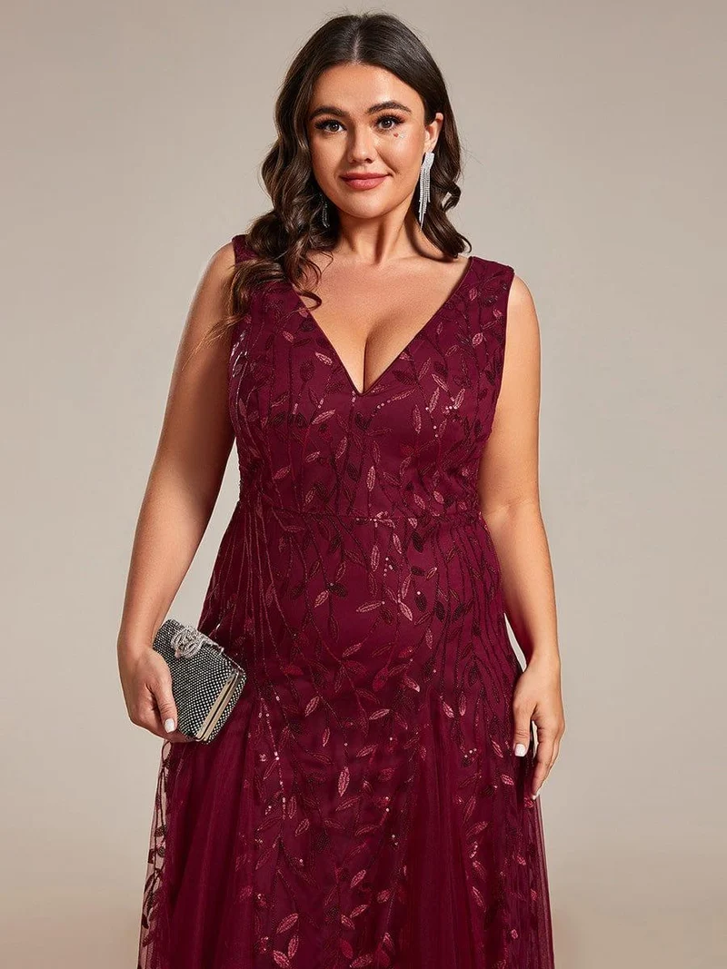 pretty ZOEY|Robes de soirée trapèze pailletées sans manches à col en V de grande taille