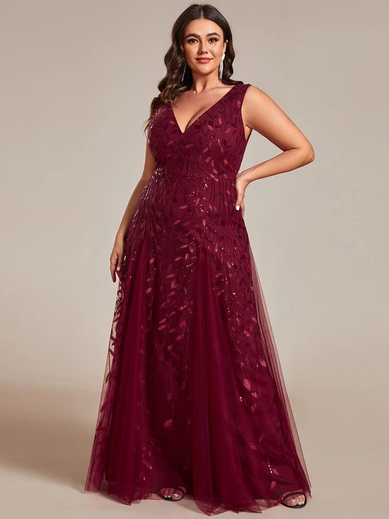 pretty ZOEY|Robes de soirée trapèze pailletées sans manches à col en V de grande taille