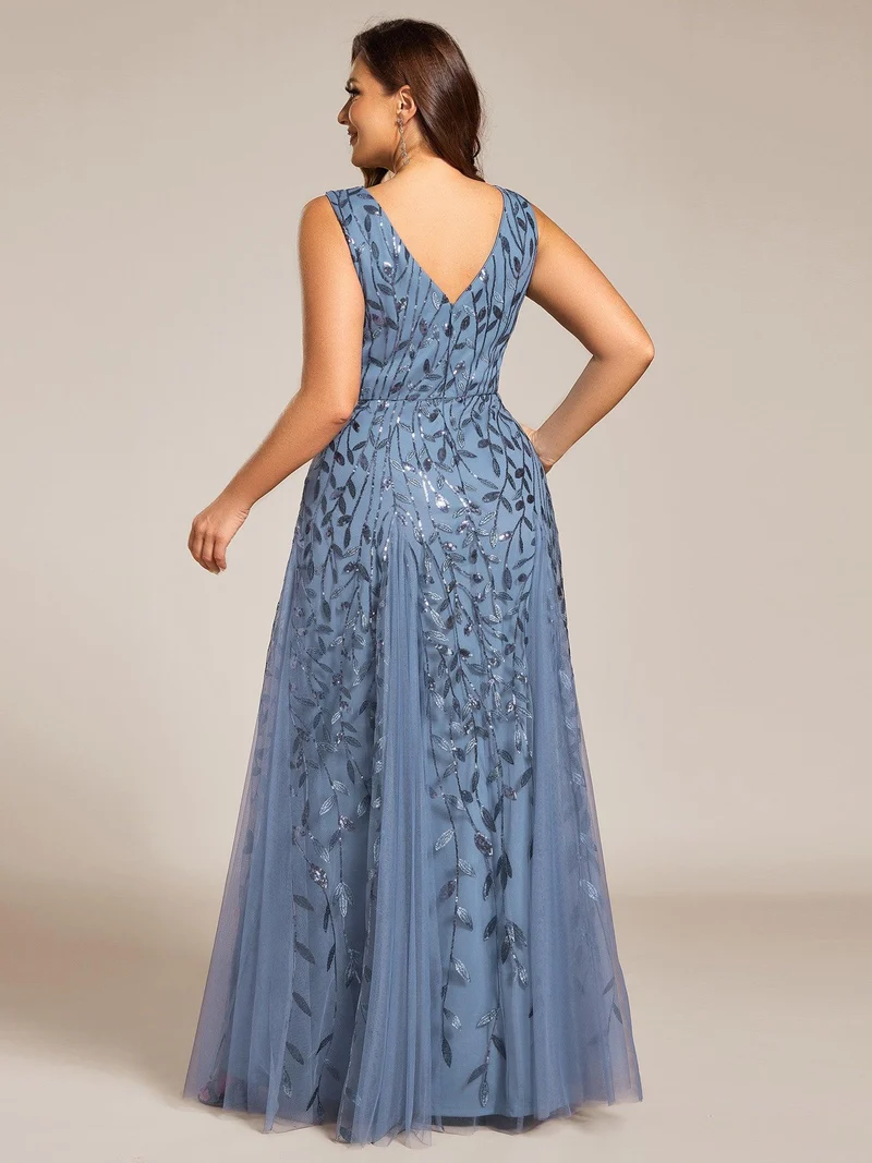 pretty ZOEY|Robes de soirée trapèze pailletées sans manches à col en V de grande taille
