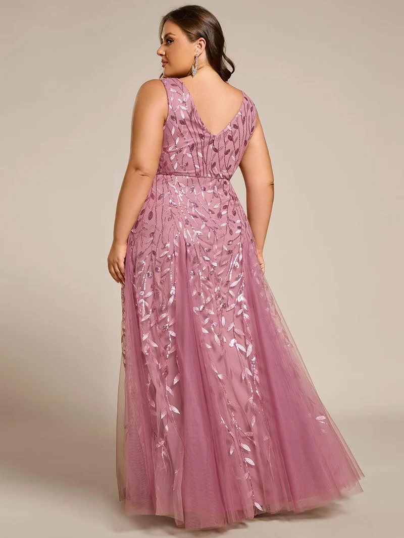 pretty ZOEY|Robes de soirée trapèze pailletées sans manches à col en V de grande taille