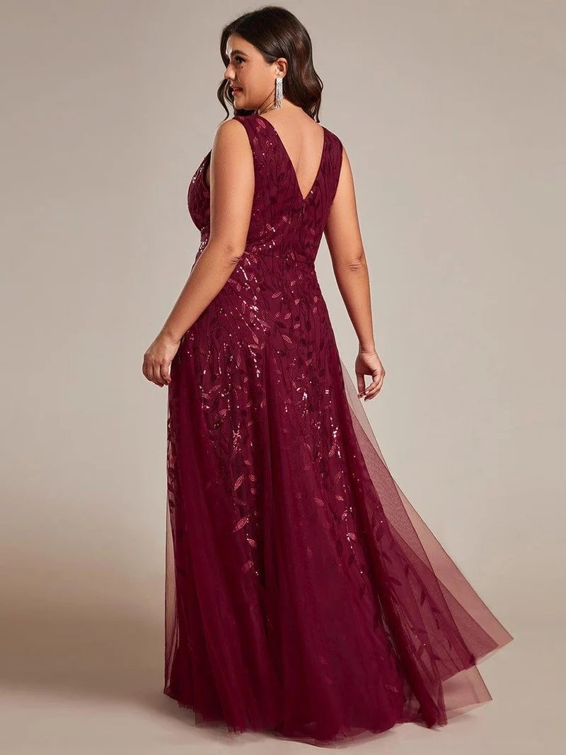 ever ZOEY|Robes de soirée trapèze pailletées sans manches à col en V
