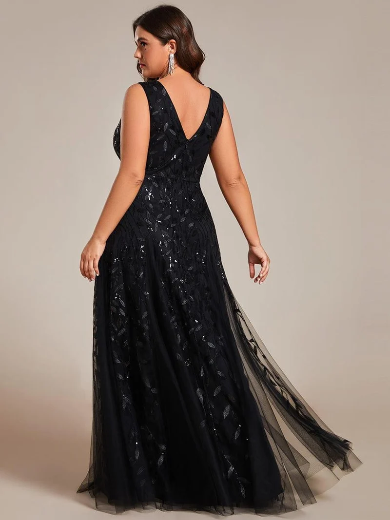 ever ZOEY|Robes de soirée trapèze pailletées sans manches à col en V