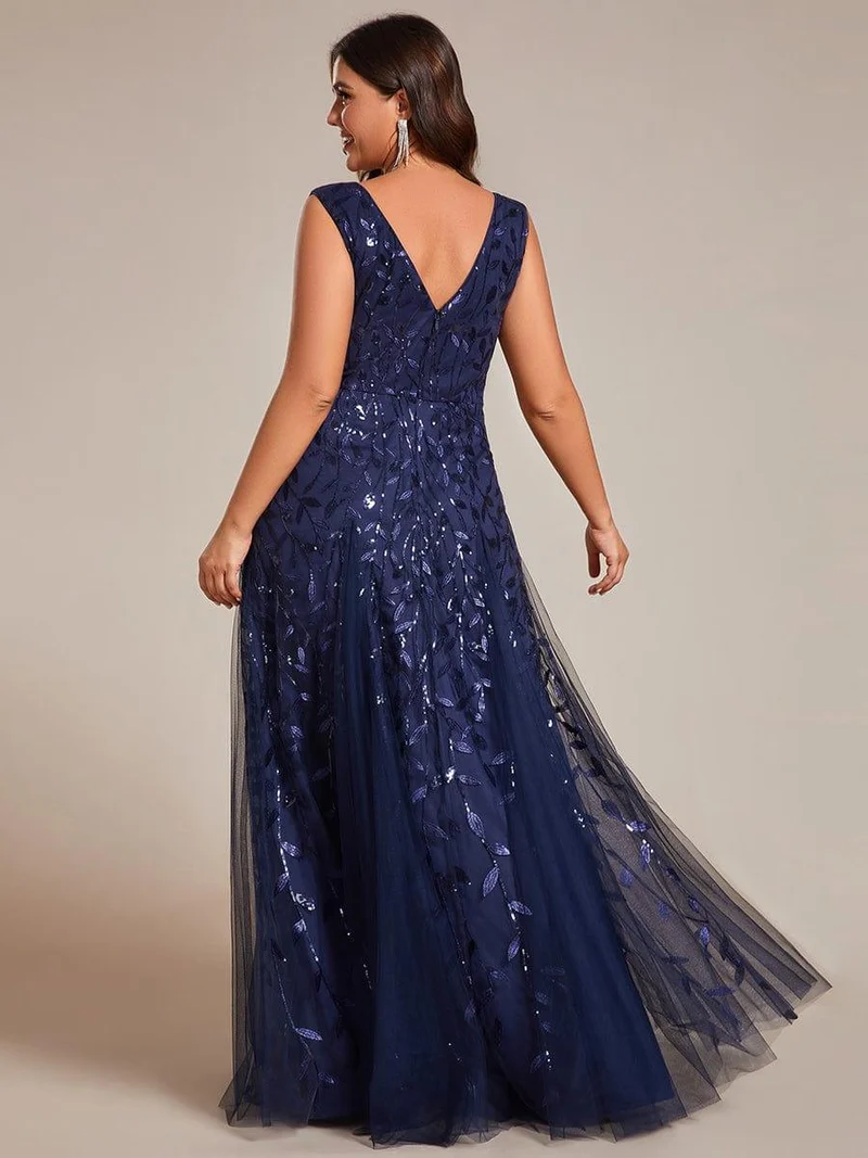 ever ZOEY|Robes de soirée trapèze pailletées sans manches à col en V