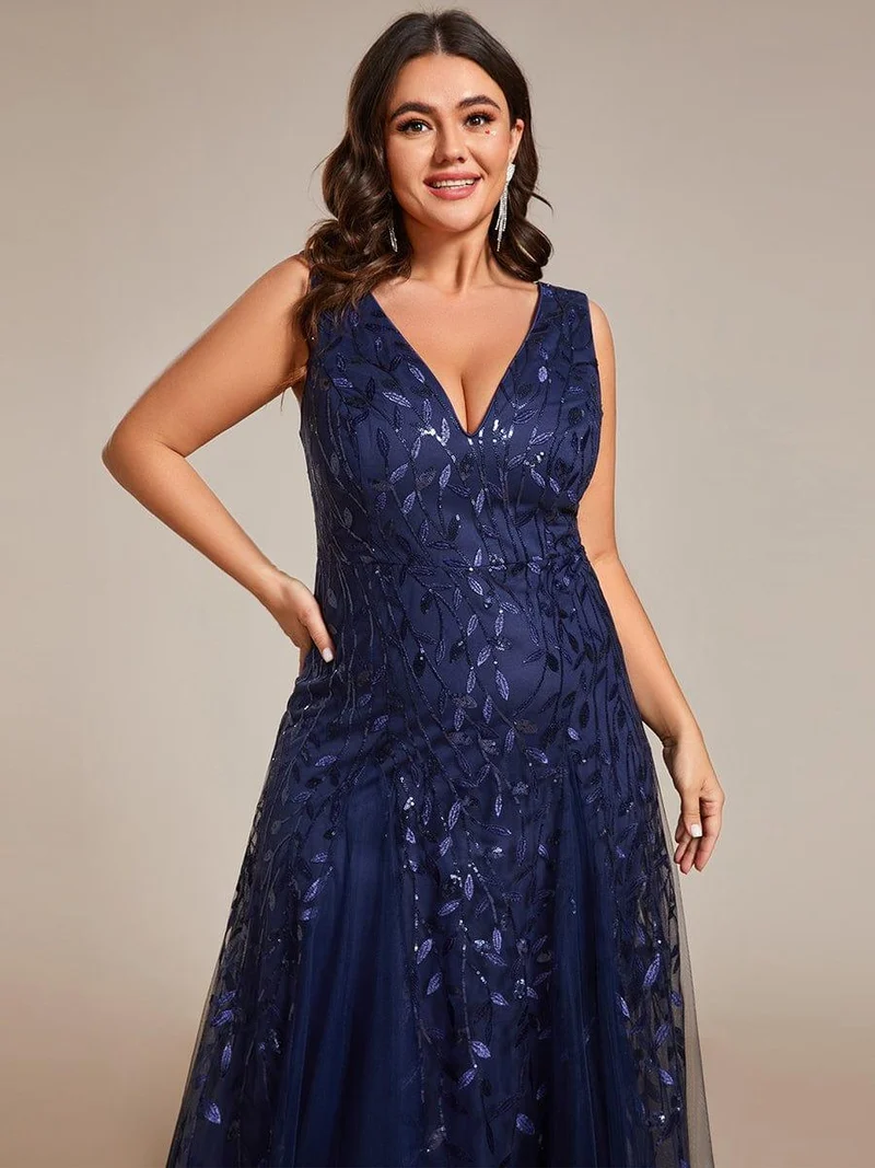 ever ZOEY|Robes de soirée trapèze pailletées sans manches à col en V