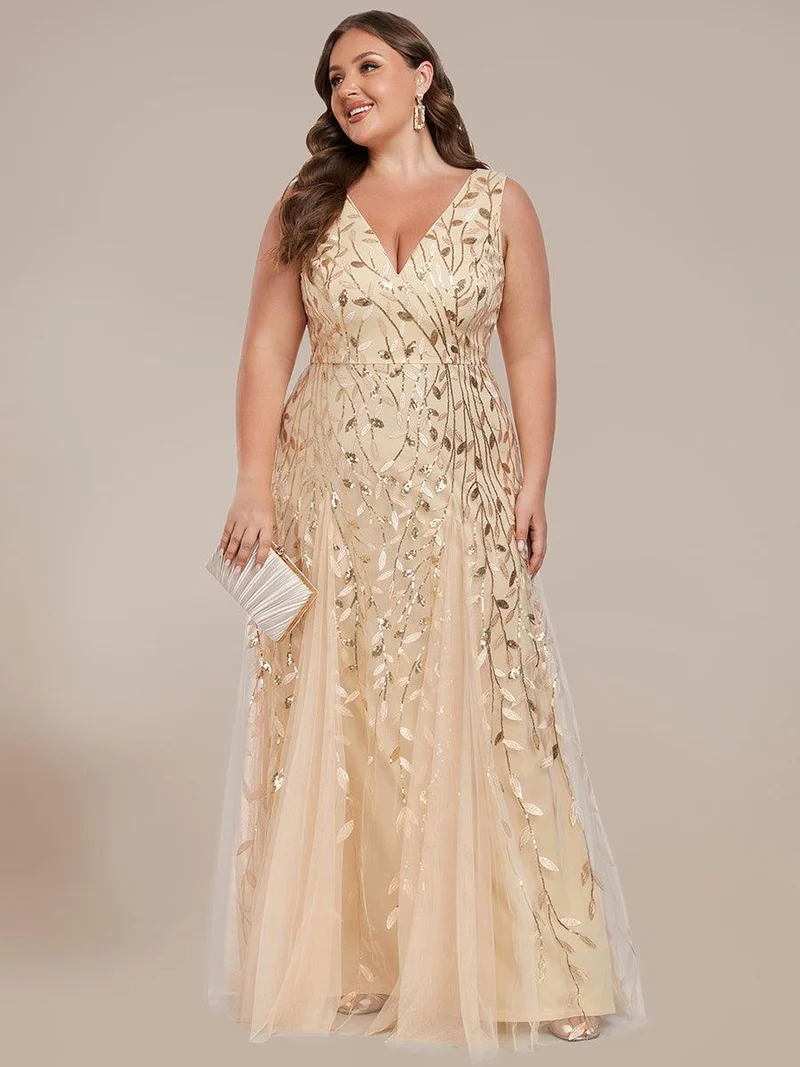 ever ZOEY|Robes de soirée trapèze pailletées sans manches à col en V