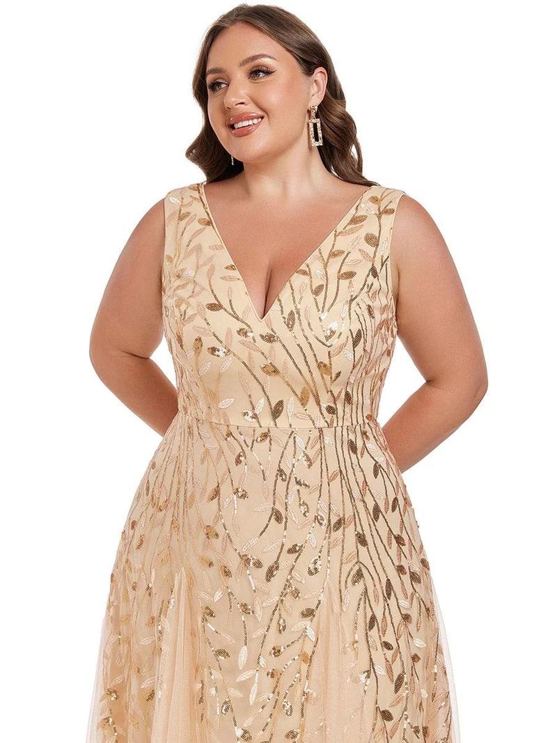 ever ZOEY|Robes de soirée trapèze pailletées sans manches à col en V
