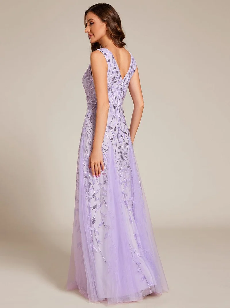 ever ZOEY|Robes de soirée trapèze pailletées sans manches à col en V