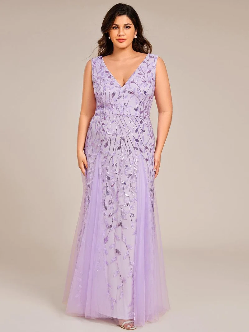 ever ZOEY|Robes de soirée trapèze pailletées sans manches à col en V