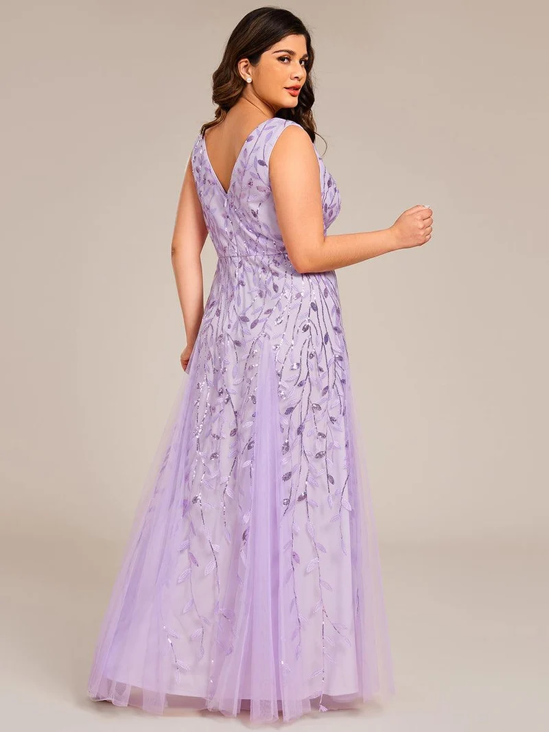 ever ZOEY|Robes de soirée trapèze pailletées sans manches à col en V