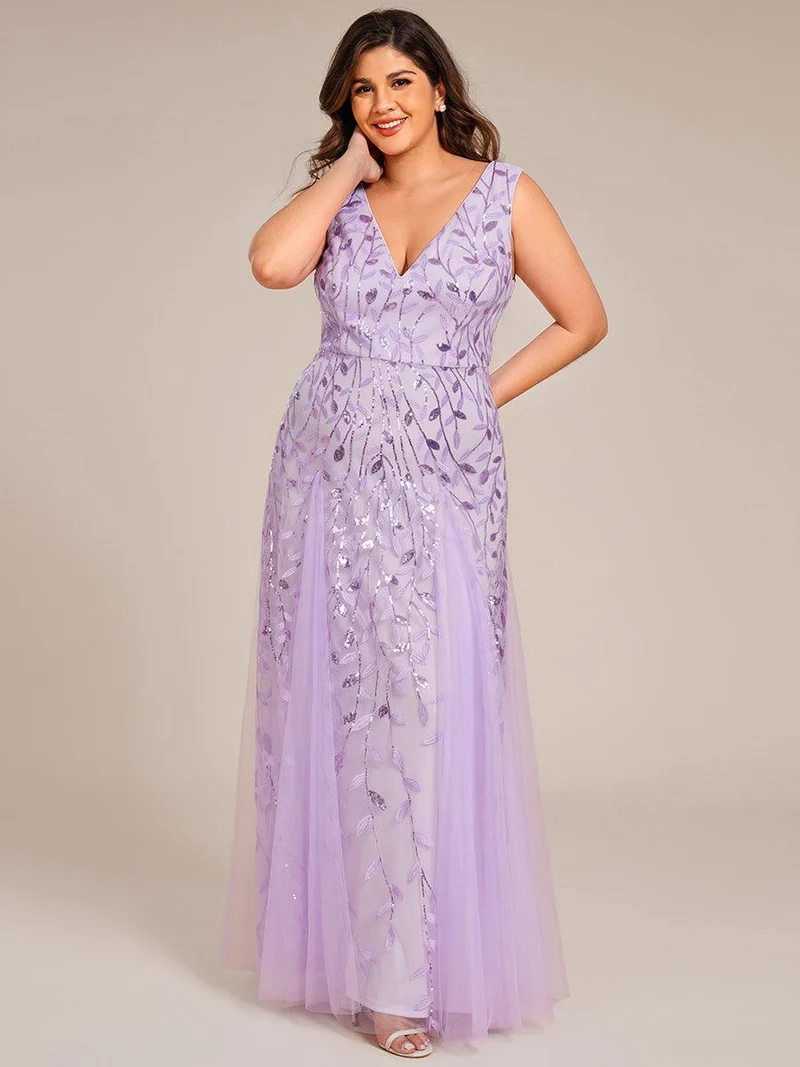 ever ZOEY|Robes de soirée trapèze pailletées sans manches à col en V