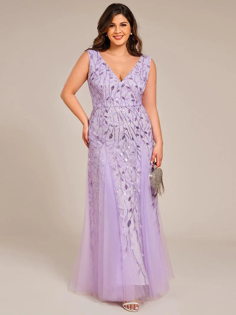 ever ZOEY|Robes de soirée trapèze pailletées sans manches à col en V