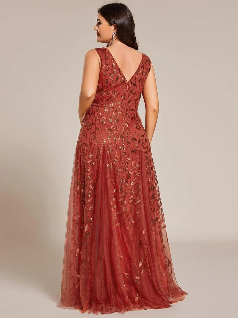 ever ZOEY|Robes de soirée trapèze pailletées sans manches à col en V