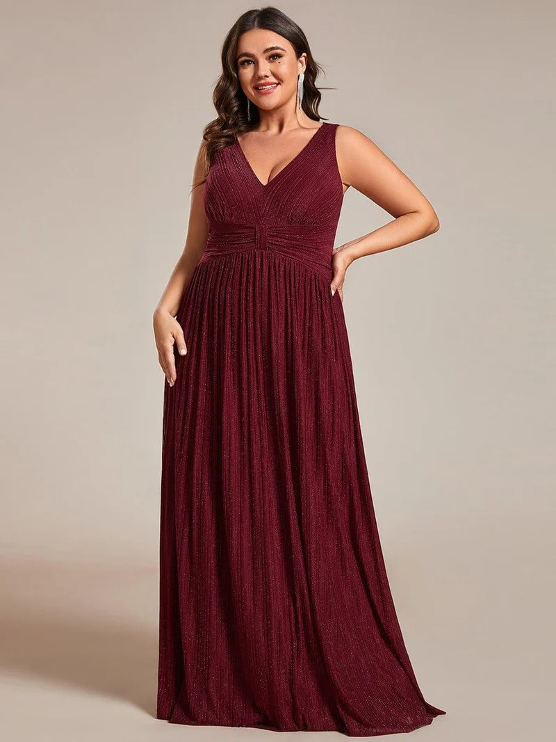 Robe de soirée trapèze sans manches à col en V de grande taille avec des paillettes subtiles(Vente Finale)
