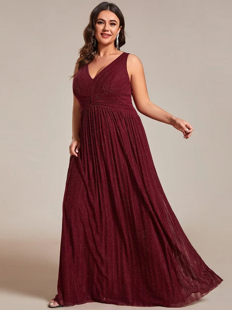 Robe de soirée trapèze sans manches à col en V de grande taille avec des paillettes subtiles(Vente Finale)