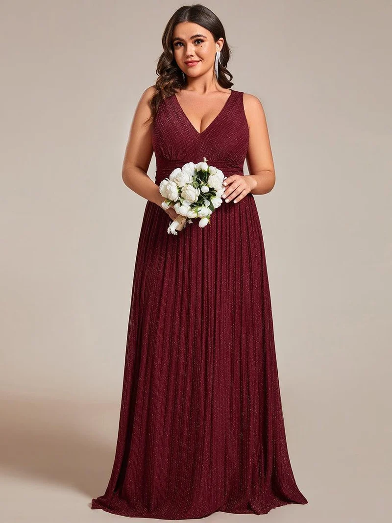 Robe de soirée trapèze sans manches à col en V de grande taille avec des paillettes subtiles(Vente Finale)