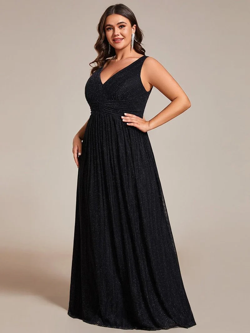 Robe de soirée trapèze sans manches à col en V de grande taille avec des paillettes subtiles(Vente Finale)