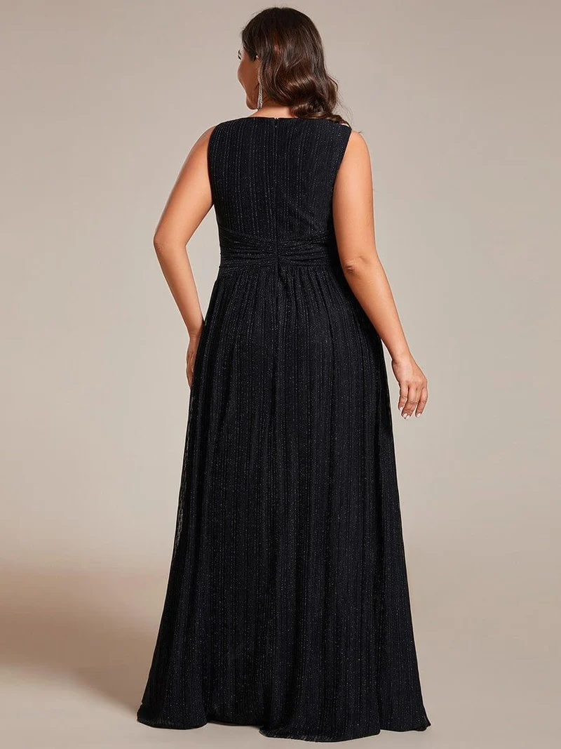 Robe de soirée trapèze sans manches à col en V de grande taille avec des paillettes subtiles(Vente Finale)