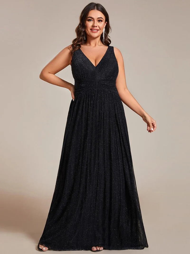 Robe de soirée trapèze sans manches à col en V de grande taille avec des paillettes subtiles(Vente Finale)