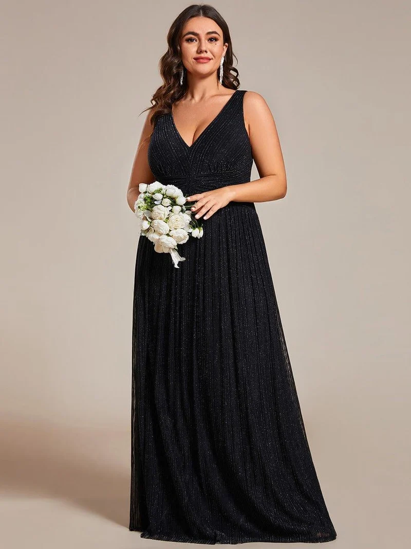Robe de soirée trapèze sans manches à col en V de grande taille avec des paillettes subtiles(Vente Finale)